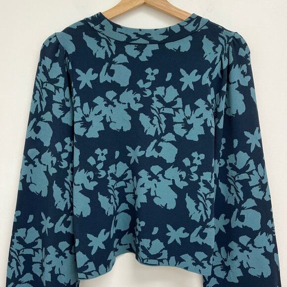 MILLY Floral Print Cropped Balloon Sleeve Crew Knit Designer Sweater - Small* - Picture 5 of 10